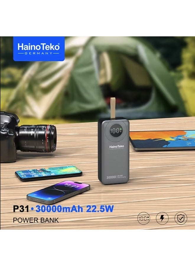 HainoTeko Germany HainoTeko P31 30000mAh Power Bank with 22.5W Fast Charging LED Digital Display - Image 2